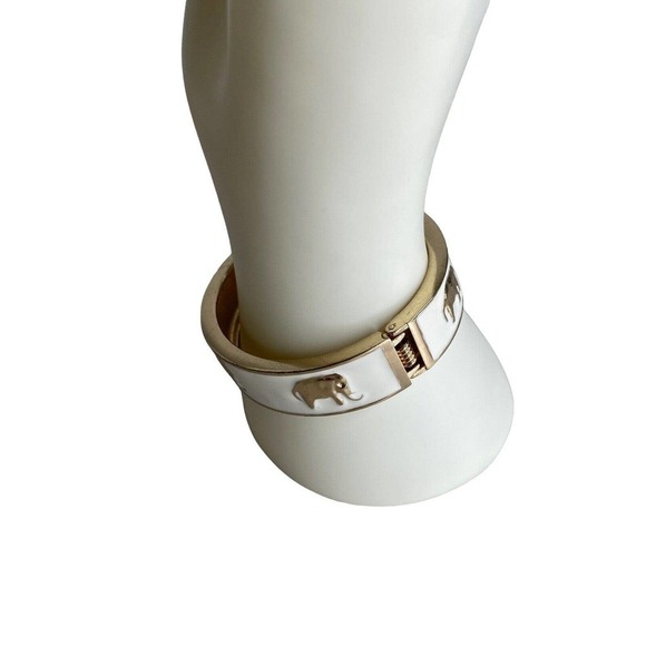 FORNASH Elephant Hinge Bangle Bracelet Gold & Cream Enamel 7.25" - Picture 3 of 8